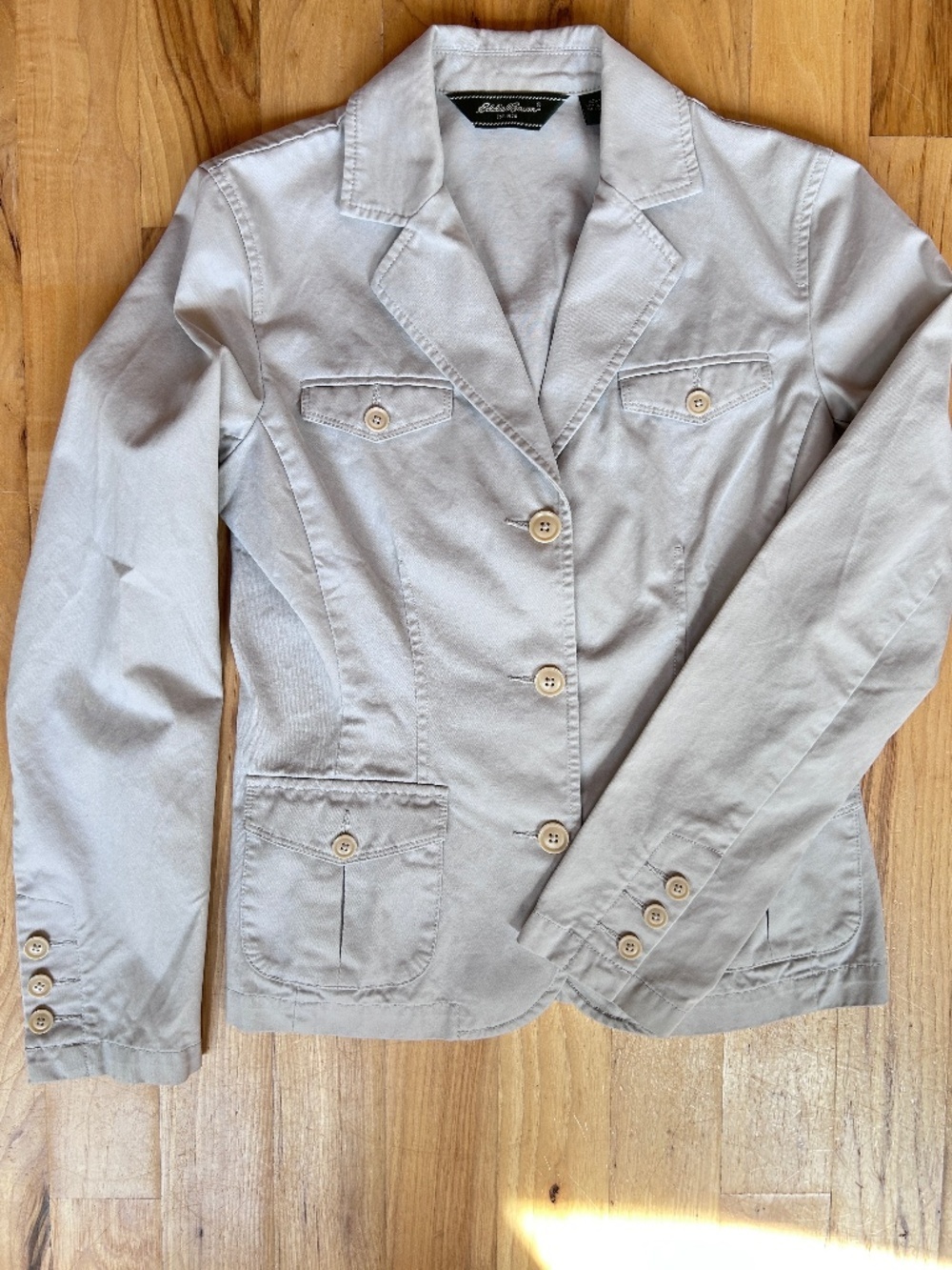 Eddie Bauer Light Gray Cotton 3-Button Utility Blazer Jacket Size 4